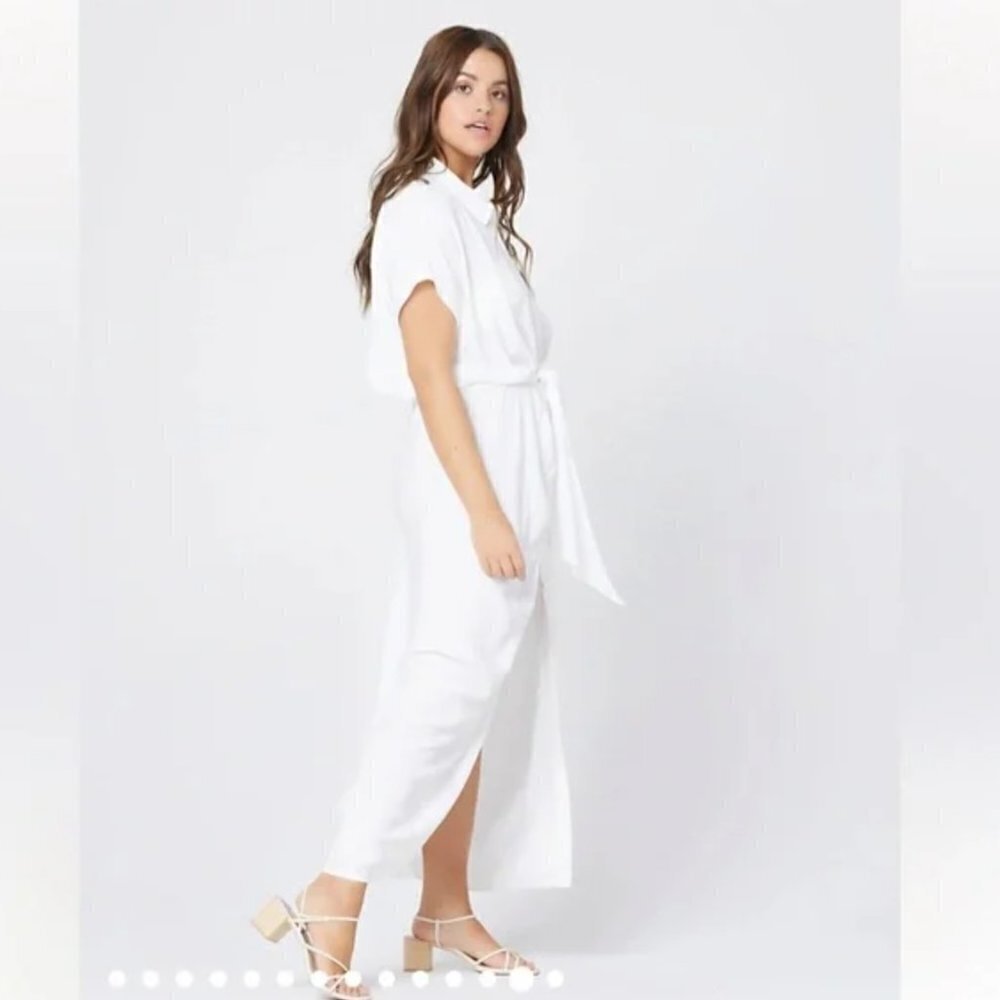 L'Space Prism Dress in White Button Up with Tie Waist Detail, Small.​​​​…​​​ - Picture 5 of 5